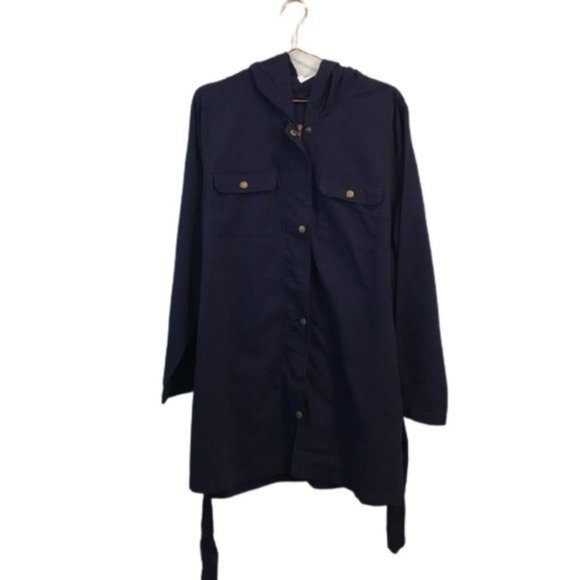 JustFab | Full Zip Utility Snap Button Hooded Coat Jacket Navy Blue - Picture 3 of 7